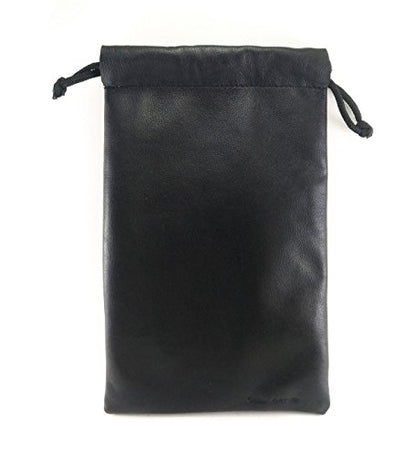 Multiple use Lambskin Leather Pouch with Drawstrings: (22 cm X 26 cm) - color: Black