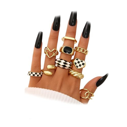YEEZII Chunky Gold Rings for Women Non Tarnish, 18K Gold Plated Stackable Thumb Ring, Statement Women Rings Set - color: Gold-C