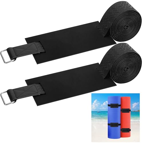 2 Set 120 Inch Anti-Slip Floating Water Mat Straps,Extra Long Floating Pad Strap with Pad Protectors and Metal Buckle,Reusable Neoprene Water Mat Straps for Storing Pad - color: 120 in