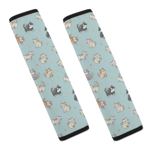 2 Pack Cute Cat Heart Blue Car Seat Belt Pad Breathable Shoulder Harness Cover for Adult Use, Stroller Pushchair High Chair, Pressure Relief - color: Pattern 265