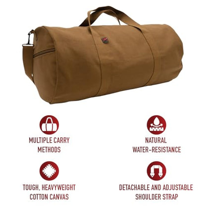 Rothco Heavy-Duty Canvas Shoulder Duffle Bag - Rugged Travel Gym Gear Equipment Bag - color: Work Brown, size: 19 Inches