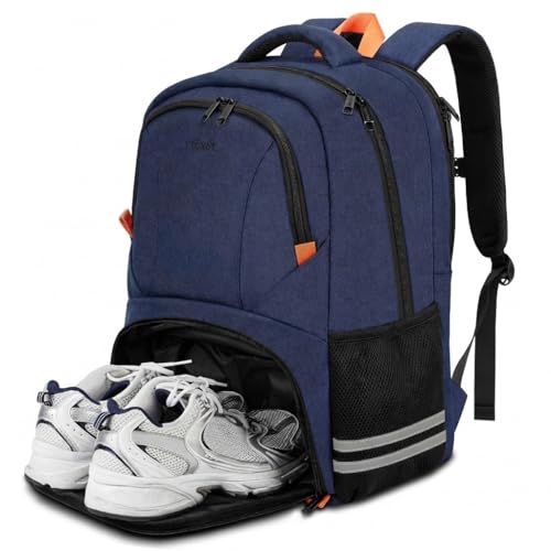 Ytonet Gym Backpack for Men Women, Travel Backpack Fit 15.6 Inch Laptop | Water Resistant Lightweight Workout Bag with Shoe Compartment for Sports Camping Hiking Dark Blue - color: Blue, size: 15.6 inch