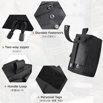 Azarxis Molle Pouches, Tactical Compact EDC Small Utility Pouch Waist Bags Sundries Storage Admin Organize Gear Gadget for Military Backpack - color: #03 Black - 5.91"x4.33" - 2 Pack