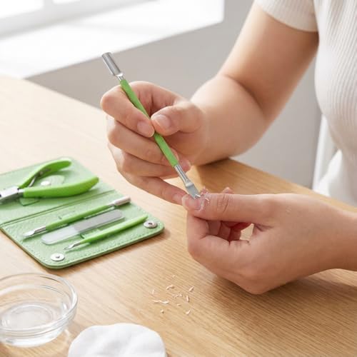 Nail Clippers Professional Nail Kit or Manicure Kit for Women and Men,4Pcs Pedicure Set for Fingernail, Toenail Clippers with Leather case,Green ﻿ - color: Green