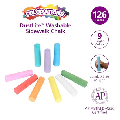 Colorations Jumbo Washable Chalk, Set of 126, Each Piece 4" x 1" | Bulk Outdoor Play Supplies, Non-Toxic, Ages 4+, Classroom Must Haves, Party Favors - style: 126 Pieces