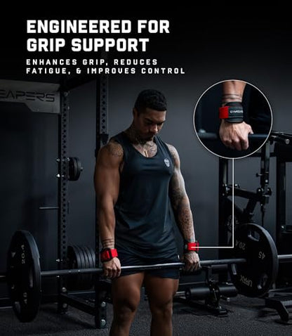 Gymreapers GripLink Lifting Straps – Heavy Duty D-Ring Weight Lifting Wrist Straps with Anti-Slip Silicone Grip Beads, Adjustable Support for Deadlifts, Powerlifting, Cable Machines & Gym Training - color: Red