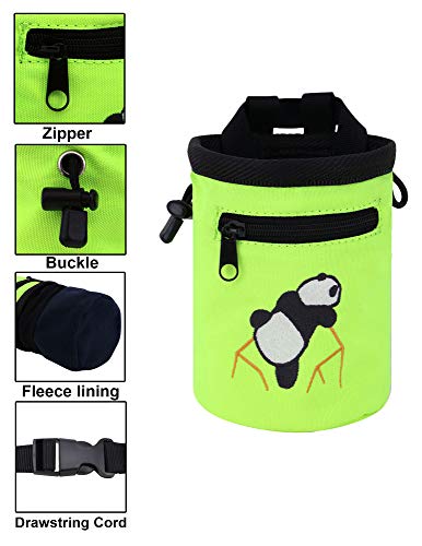 AMC Rock Climbing Panda Embroidered Chalk Bag with Zipper Pocket - color: Fluorescent Green