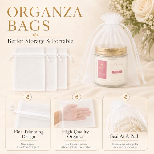 ANZNKU 50PCS Organza Bags 5 x 7, White Small Gift Mesh Bags Drawstring Bulk | Sheer Goodie Pouches for Wedding Candy Party Favors Baby Bridal Shower&Halloween, Jewelry Treats Sachet Soap Makeup Gift Wrap - color: White