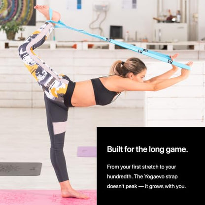 YogaEVO Elastic Stretching Strap with Loops for Physical Therapy | 2-in-1 Yoga Strap & Resistance Band — Flexibility & Back Recovery - color: Blue