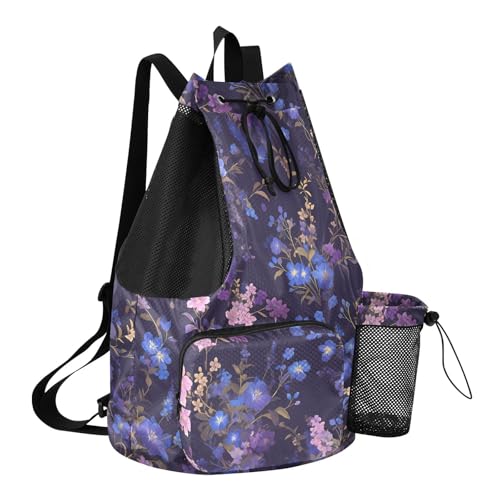 GuoChe Drawstring Backpacks Gym Swim Bag With Inside Pockets Pull String Bag Waterproof Chic Purple Flower - color: Chic Purple Flower