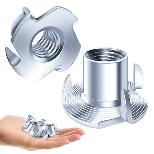 60PCS 5/16-18 T-Nuts Zinc Plated Steel Nutserts, 4-Pronged Tee Nut for Wood, Rock Climbing Holds 5/16 T Nuts Set for Wood Furniture - size: 5/16"-18