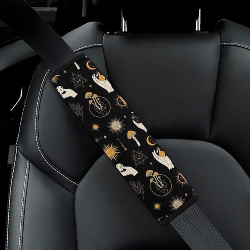 2PCS Breathable Car Seat Belt Pad for Elderly Support, Stroller Pushchair High Chair, Gothic Witch Moth Moon Witchy Mushroom Seat Belt Cushion, Anti-Slip Pad - color: Pattern 1129