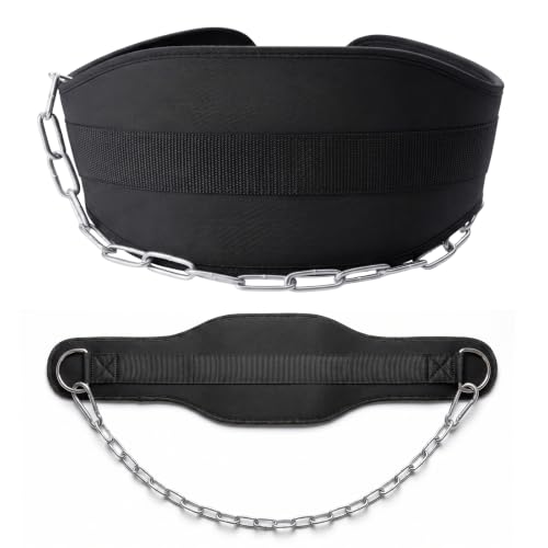 Dip Belt with Chain for Weightlifting, 33.5in Iron Chain, EVA Pad | 220lbs Load Load, Adjustable Fit, Anti-slip Support, Weighted Pull-ups Dips Squats, Unisex, Gym & Home Training
