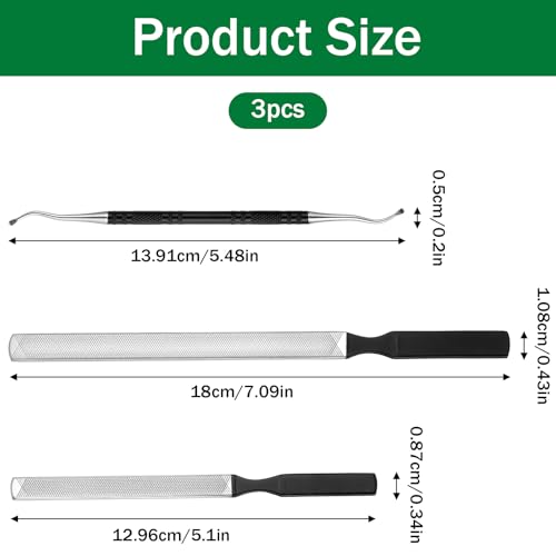 3 PCS Metal Nail File Toenail File for Thick Nails and Ingrown Relief Stainless Steel Double Sided Heavy Duty with Dual-Ended Toenail Lifter for Seniors Men Women Natural Nails Pedicure Tool