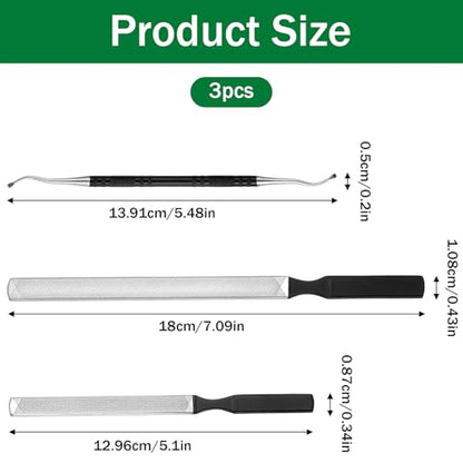 3 PCS Metal Nail File Toenail File for Thick Nails and Ingrown Relief Stainless Steel Double Sided Heavy Duty with Dual-Ended Toenail Lifter for Seniors Men Women Natural Nails Pedicure Tool