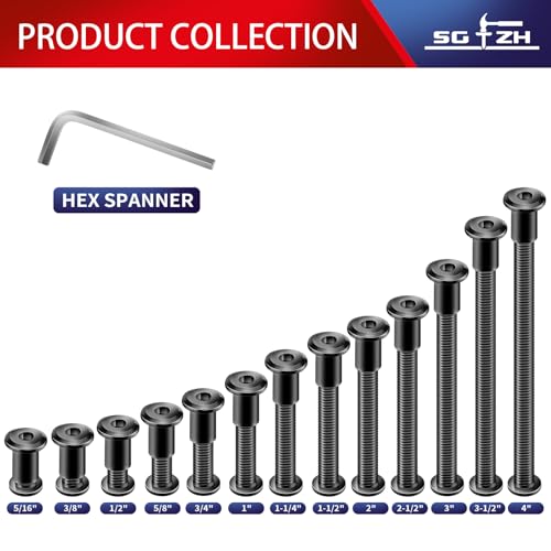 1/4-20 x 3 Inch 20Pcs Flat Head Hex Socket Cap Screws Bolts Barrel Nuts Kit, 304 Stainless Steel 18-8, Full Thread, Black Oxide by SG TZH (with Hex Spanner) - color: Black, size: 1/4-20 x 3"