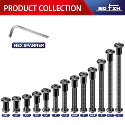 1/4-20 x 3/8" 20Pcs Flat Head Hex Socket Cap Screws Bolts Barrel Nuts Kit, 304 Stainless Steel 18-8, Full Thread, Black Oxide by SG TZH (with Hex Spanner) - color: Black, size: 1/4-20 x 3/8"