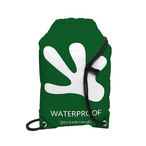 geckobrands Embark 10L Drawstring Backpack – Waterproof, Lightweight Dry Bag for Beach, Hiking, and Light Water Activities - color: Hunter Green/White