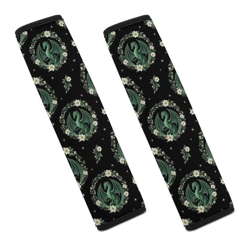 2 Piece Breathable Seat Belt Shoulder Pad for Elderly Support, All Vehicles, Green Dragon Botanical Flowers Shoulder Protector, Neck and Shoulder Support - color: Pattern 1032
