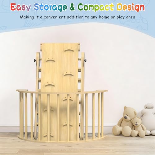 Pikler Triangle Set, 7 in 1 Foldable Climbing Toys Set for Kids, Baby Jungle Gym with Ramp & Arch,Wooden Montessori Climbing Set Indoor for Toddler (Natural)