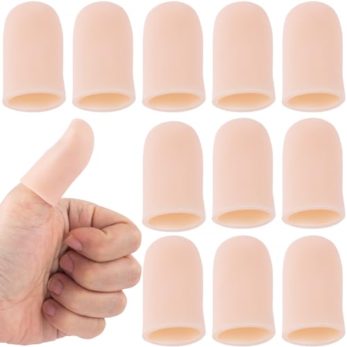PAGOW 10pcs Gel Finger Cots/Covers, Silicone Finger Protector Support Cots | Finger Caps Finger Sleeves Thumb Protector for Finger Cracking Trigger Finger Arthritis Pain Relief (Beige, Short) - color: [10pcs] Small, Skin Colour