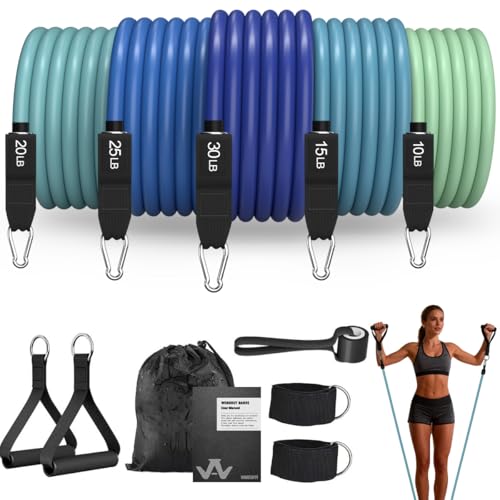 WHATAFIT Resistance Bands, Exercise Bands with Handles, Workout Bands for Working Out, Fitness Bands Set for Home Gym Full Body Strength Training, Muscle Tone, Yoga & Stretching - color: 10-100LB-Blue