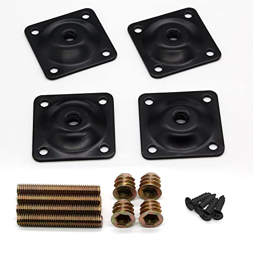 Litoexpe 4 Sets Mounting Plates for Furniture Legs, M8 Furniture Couch Legs Attachment Plates ith Hanger Bolts Screws for Furniture Sofa Couches Seats