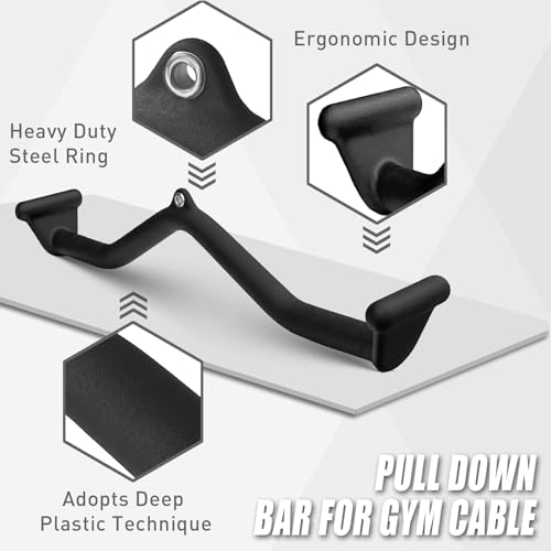 BLUSLM Lat Pull Down Bar T bar Row Attachment, V Bar Tricep Lat Pulldown Attachments, Back Strength Training Bar for Home Gym Exercise Cable Machine Attachments - color: Black 05