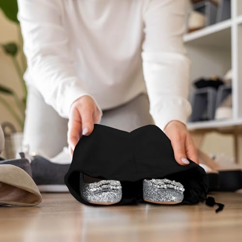 4 Pcs Travel Shoe Bags Spandex Shoes Pouch with Interior Divider and Drawstring for Women Men Luggage Packing (Black) - color: Black