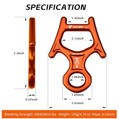 Figure 8 Descender, 30kN Climbing Descender, Heavy Duty 7075 Aluminum Belay & Rappel Equipment for Climbing, Mountaineering, Arborist, Caving, Aerial Yoga - color: 30kN-Orange