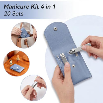 20-Piece Complete Nail Care Kit, Professional Manicure Set with Stainless Steel Tools for Home Use, Travel & Gifts | Portable Nail Clipper Kit in Blue Case(Blue) - color: Blue