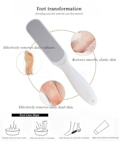Dual-Sided Professional Pedicure Foot File - Stainless Steel Callus Remover for Hard Skin, Dry and Wet Use, Home or Salon Care, 2 Pack (White & Black) - color: White & Black