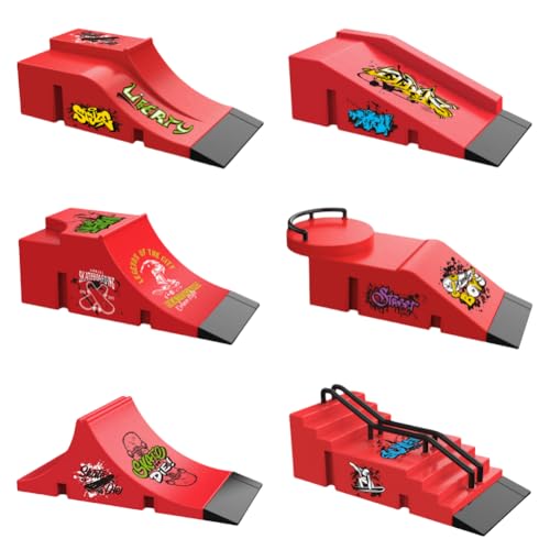 Fingerboard Skate Park Kit,Skateboard Finger Toys with 13 Pieces of Skateboards, Ramps, Skates, Scooters, Bikes and Caster Boards, Funny Mini Finger Board Skate Training Parts (RED) - color: Red
