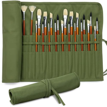 DUGATO 30-Slot Roll-Up Canvas Brush Holder, Army Green | Washable Paint Brush Case, Durable Canvas Organizer for Brushes & Art Supplies (Brushes not Included) - color: Green