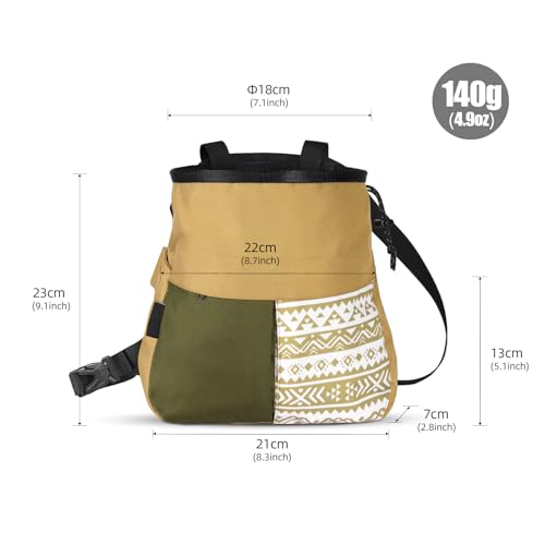 Mountaineering Chalk Bag, Large Capacity with Independent Front Pocket and Dual Hanging Points for Outdoor Sports Training - size: Large Khaki