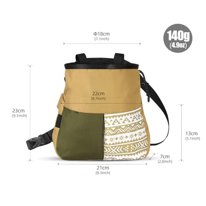 RiToEasysports Chalk Bag, Large Capacity Mountaineering with Trapezoidal Bottom Holds with Dual Hanging Points for Outdoor Sports - size: Large Khaki