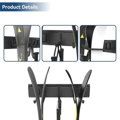WALMANN Wall Mounted Ski Rack, Garage Ski Storage for 4 Pairs of Skis Mount Hanger Home Shed and Garage Snowboard Wall Rack Holds Up to 200 lbs - style: Holds 4 Pairs of Skis