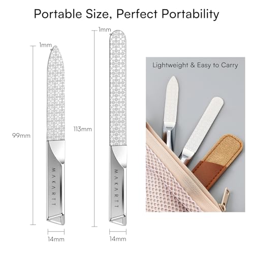 Makartt Metal Nail Files for Natural Nails: Stainless Steel File Set, 2PCS | Dual-Sided Coarse & Fine Grinding Surface, Precision, Durable, Nail Care Tool with Leather Case, for Women & Men - color: Metal nail files-2pcs