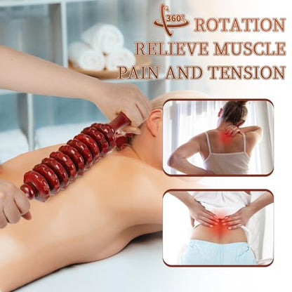 Liitrton Manual Wooden Massage Roller Stick for Legs, Body Roller, Red | Wood Therapy Massage Tools for Trigger Points Relief, Sore Muscle Recovery - color: Red Straight-9-wheel