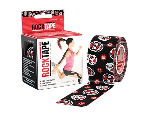 RockTape Kinesiology Tape for Athletes, Water Resistant, Reduce Pain & Injury Recovery, 2" x 16.4 Feet, Uncut, Skull - Muertape