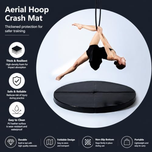 HARELA Foldable Pole Dance Mat, Safety Mat for Home Spinning Round Pole Dance Mat, Anti-Collision Cushioned PU Leather Mat for Yoga, Gymnastics, Pole Dancing - size: 160*10cm/63*3.9"