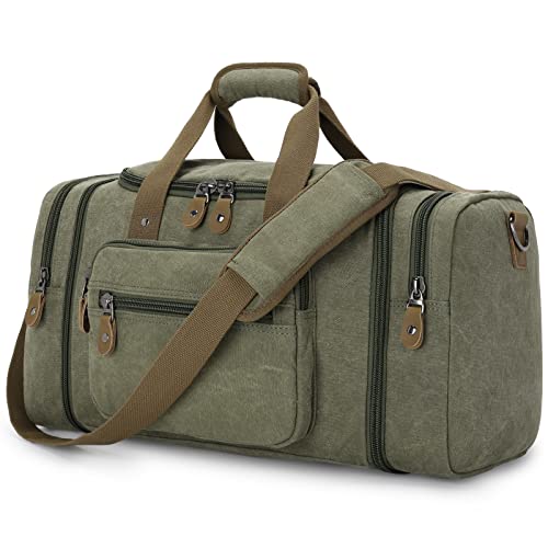 Gonex Canvas Duffle Bag for Travel 60L Duffel Overnight Weekender Bag (Army Green) - color: Army Green, size: X-Large-60L (Without Shoe Compartment)