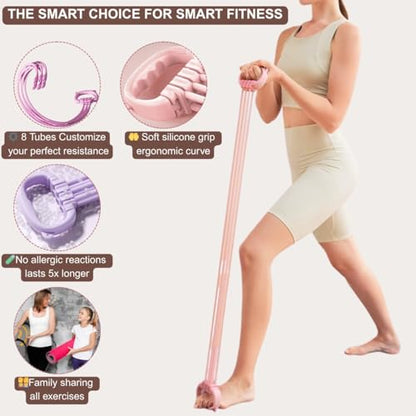 Resistance Bands with Handles for Women & Men | 8 Tube Adjustable Figure 8 Exercise Bands Set, Heavy Duty, Home Gym, Physical Therapy, Strength Training & Full Body Fitness - color: Purple