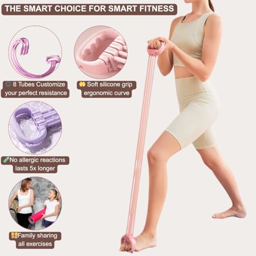 Resistance Bands with Handles for Women & Men | 8 Tube Adjustable Figure 8 Exercise Bands Set, Heavy Duty, Home Gym, Physical Therapy, Strength Training & Full Body Fitness - color: Blue