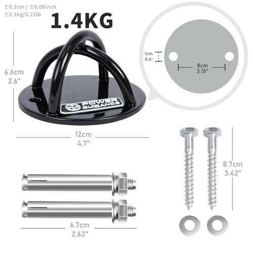 POWER GUIDANCE Wall and Ceiling Mount Bracket for Suspension Straps, Gymnastic Rings, Yoga Swings & Hammock Resistance Band Battle Rope - color: Black (set of 2)