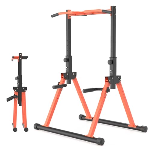 Z ZHICHI Foldable Pull-Up Dip Station Weight Capacity 400LBS - color: orange