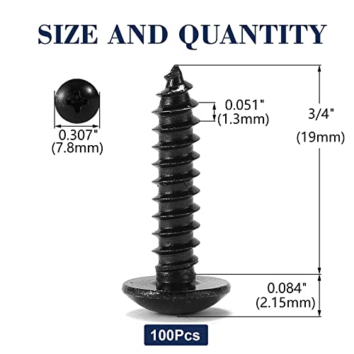 #6 x 3/4" Wood Screw 100Pcs Truss Head Phillips 18-8 (304) Stainless Steel Fast Self Tapping Screws Black Oxide by SG TZH - size: #6 x 3/4"