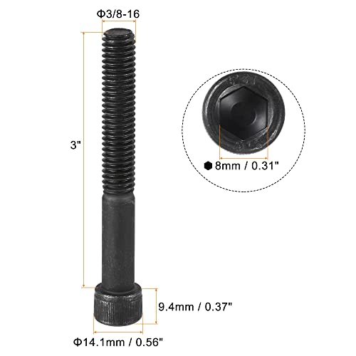 uxcell 3/8-16x3" Hex Socket Head Cap Screw Bolts 12.9 Grade Alloy Steel 5pcs - size: 3/8x3"
