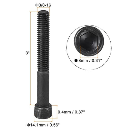 uxcell 3/8-16x3" Hex Socket Head Cap Screw Bolts 12.9 Grade Alloy Steel 5pcs - size: 3/8x3"