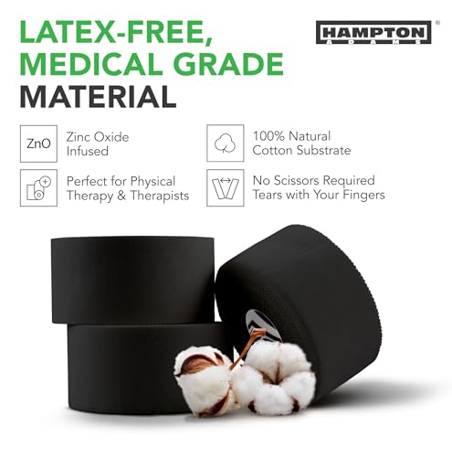 Hampton Adams Athletic Tape 8 Pack, Sports Medical Grade, Easy Tear | 45 ft Rolls, No Sticky Residue, Tears by Hand, for Athletes Trainers & First Aid, Ankle Wrist & Injury Wrapping - color: black